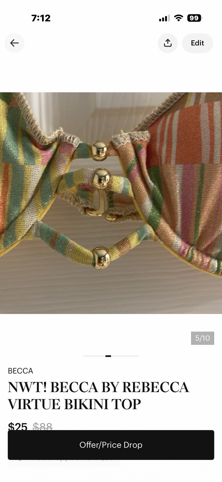 BECCA by Rebecca Virtue Women’s S B Bikini Top Multicolor Striped Metallic