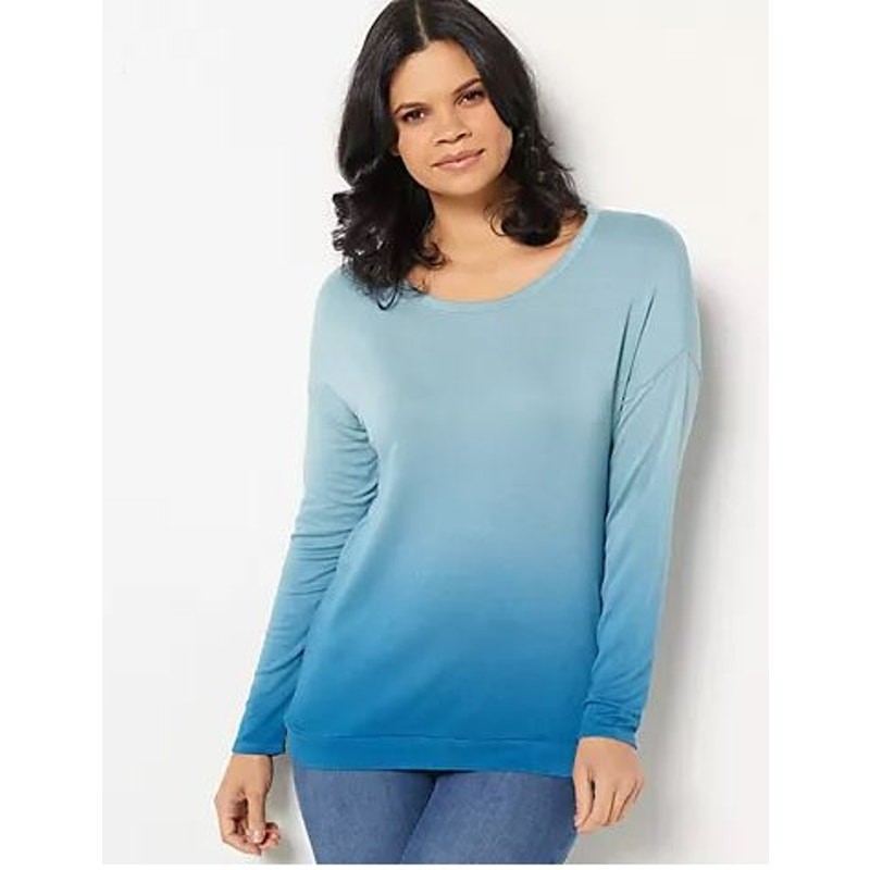 LAURIE FELT NEW $77 Dip Dye Long Sleeve Top Blue XL