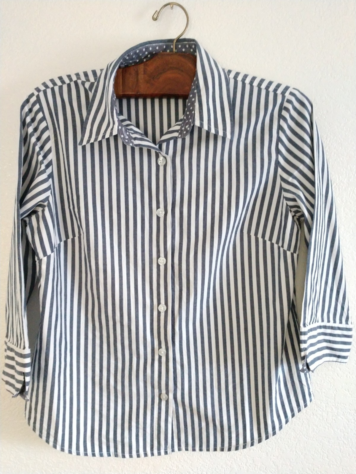 Lemon Grass Studio Women’s Striped Shirt Button Front Blue White Nautical Medium