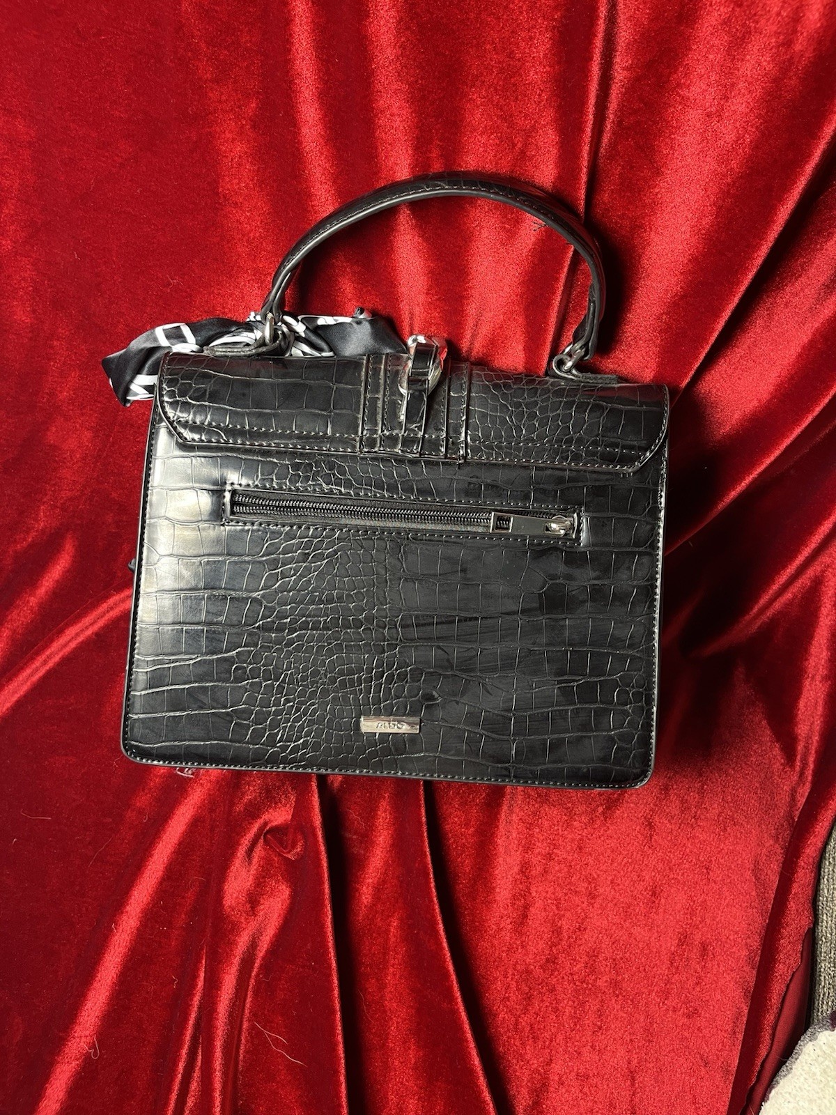 ALDO Anniebrook handbag With Strap Black Satchel Cross Body Scarf Faux Leather