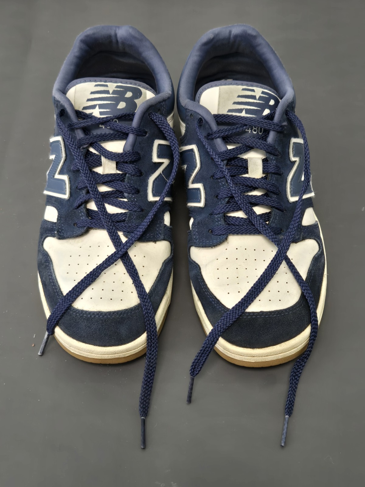 New Balance BB480 Mens Athletic Casual Shoes White/Navy Blue BB480 Size 10