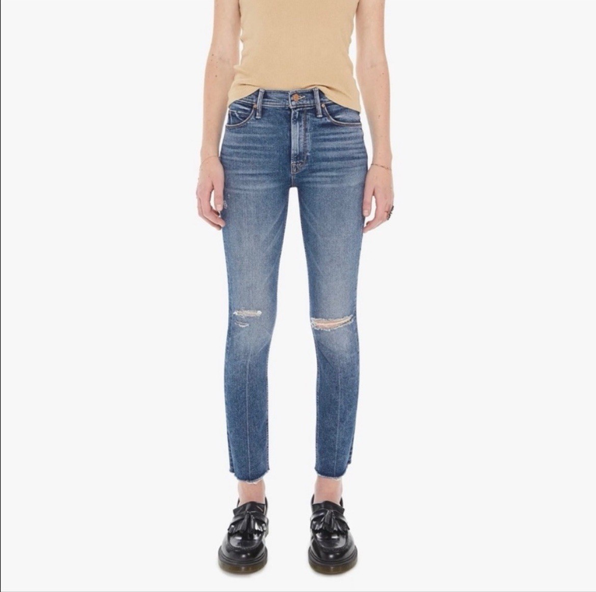 Mother Mid Rise Dazzler Jeans 26 Going in Circles Ankle Fray Designer Denim