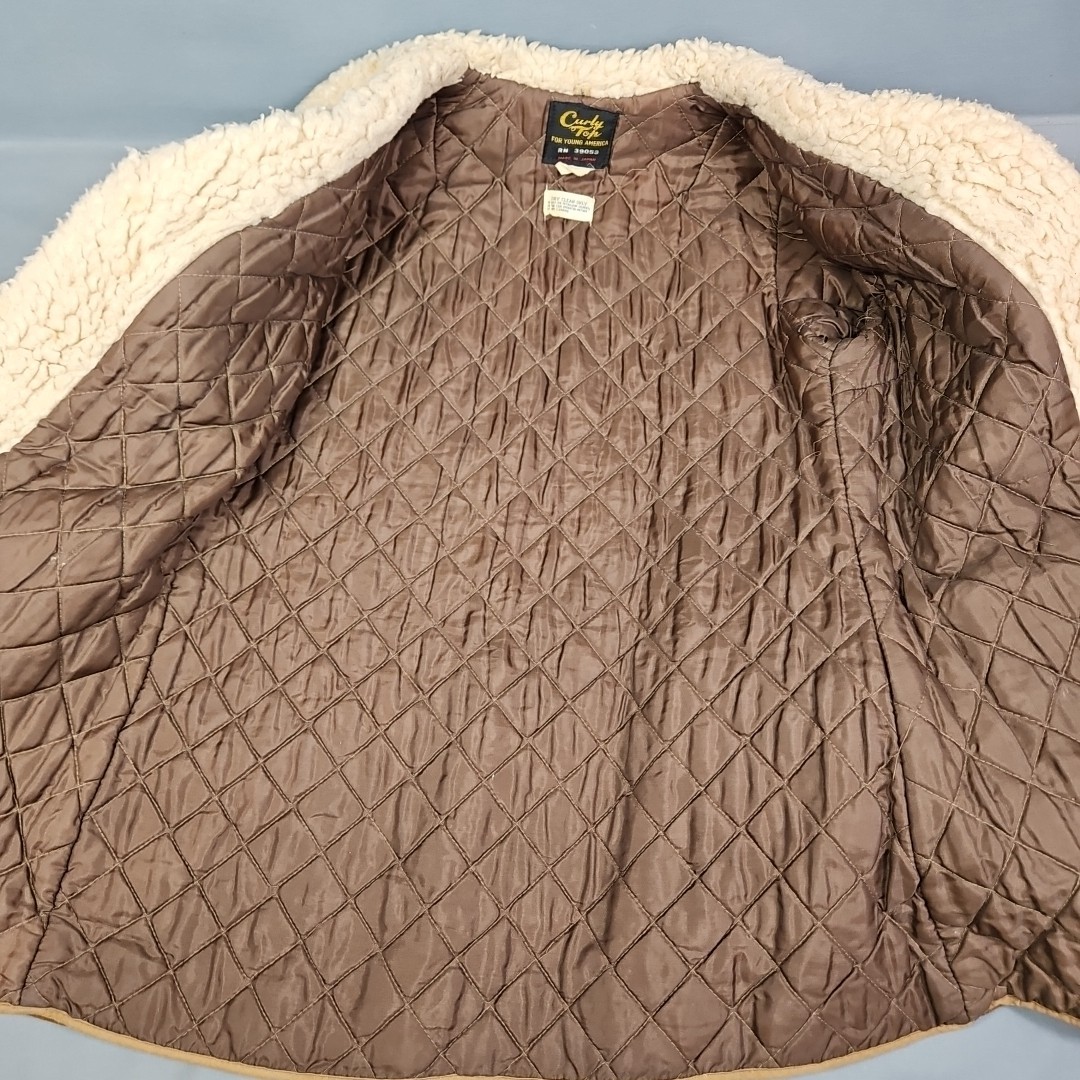 Vtg Curly Top Sheepskin Style Shearling 4 Pocket Lined Clasp Jacket Size 7/8