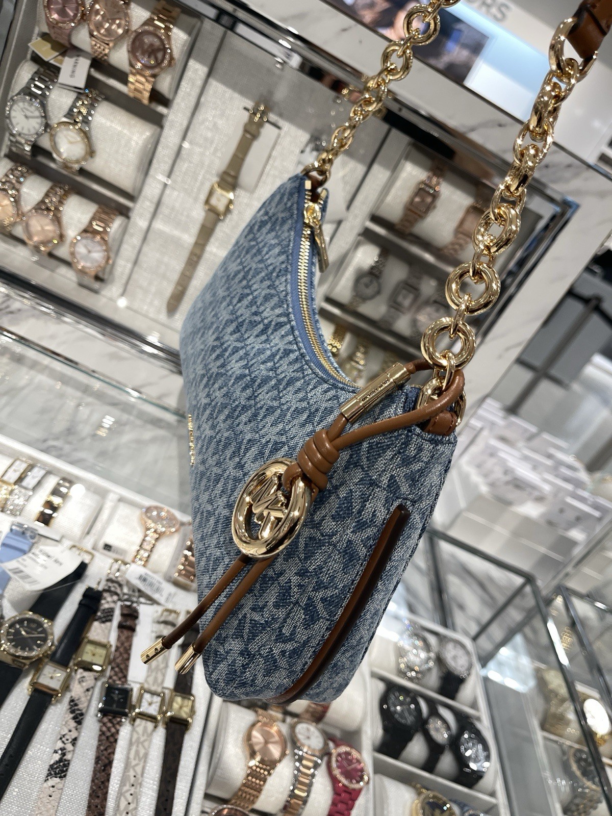 MICHAEL KORS Nolita Medium Chain Pochette denim NWT