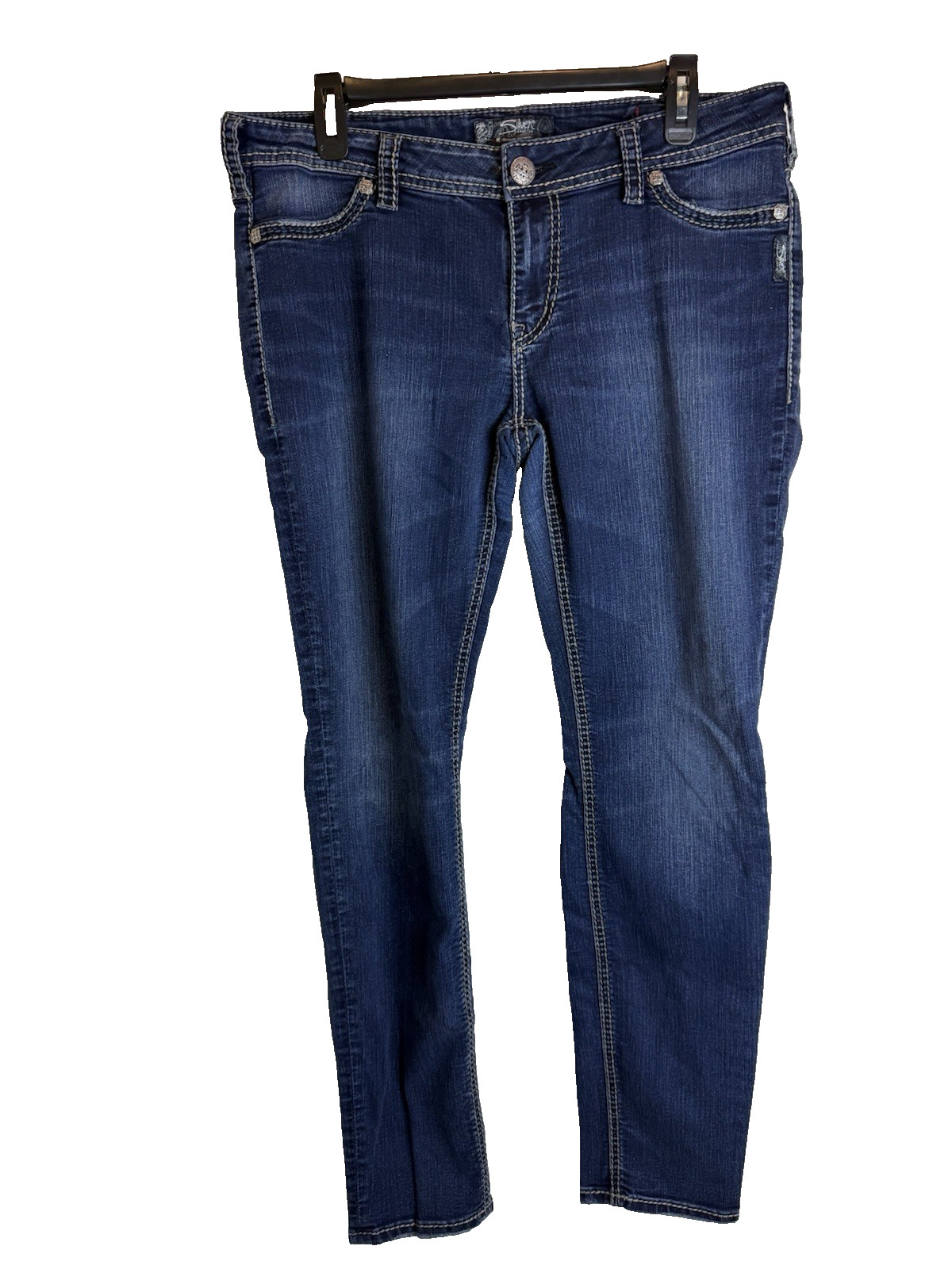 Silver Suki Jeans Women Blue 34×31 Selvedge Stretch Whisker Distress Denim 0081