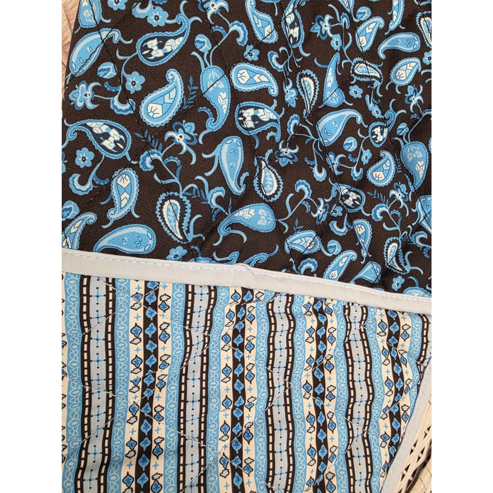 Reversible Quilted Cropped Jacket Black Blue Paisley Pink Floral Open Front 1XL