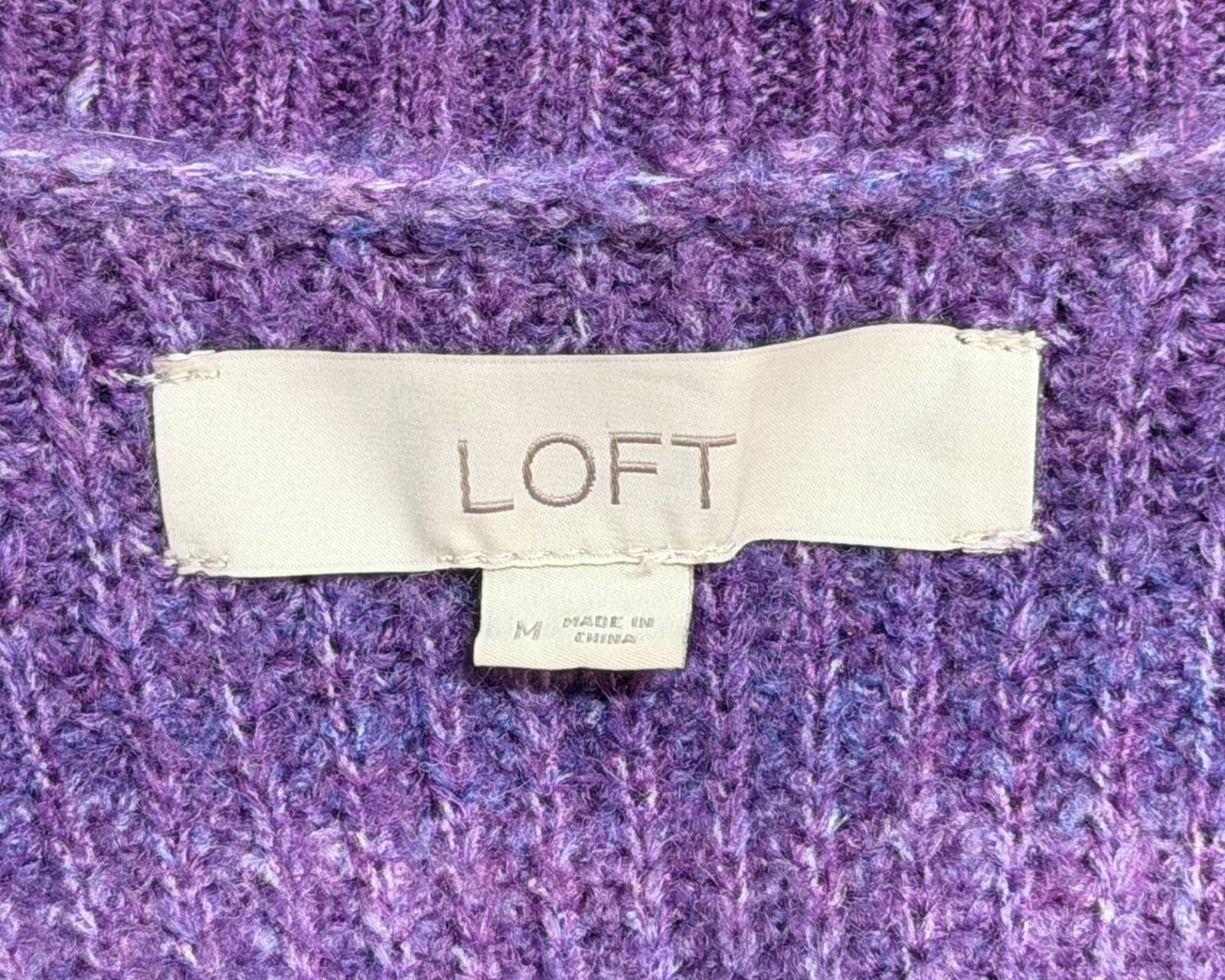 Loft Sz M V-Neck Cardigan Button Front Purple Ombre Stripe Rib Knit Wool Blend