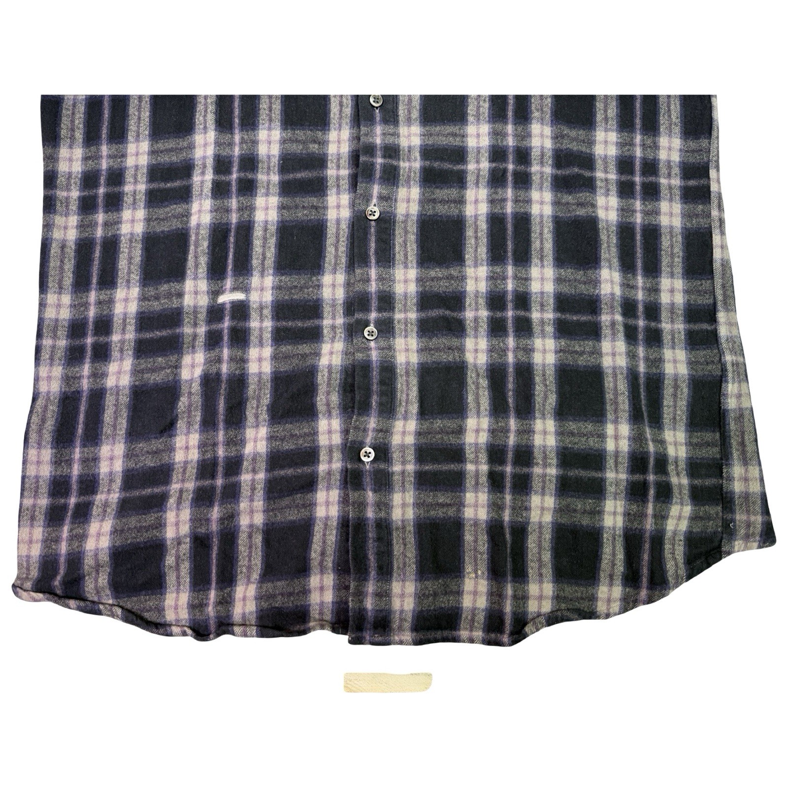 Robert Geller Shirt Men’s 52 Black Purple Plaid Lightweight Flannel Long Front
