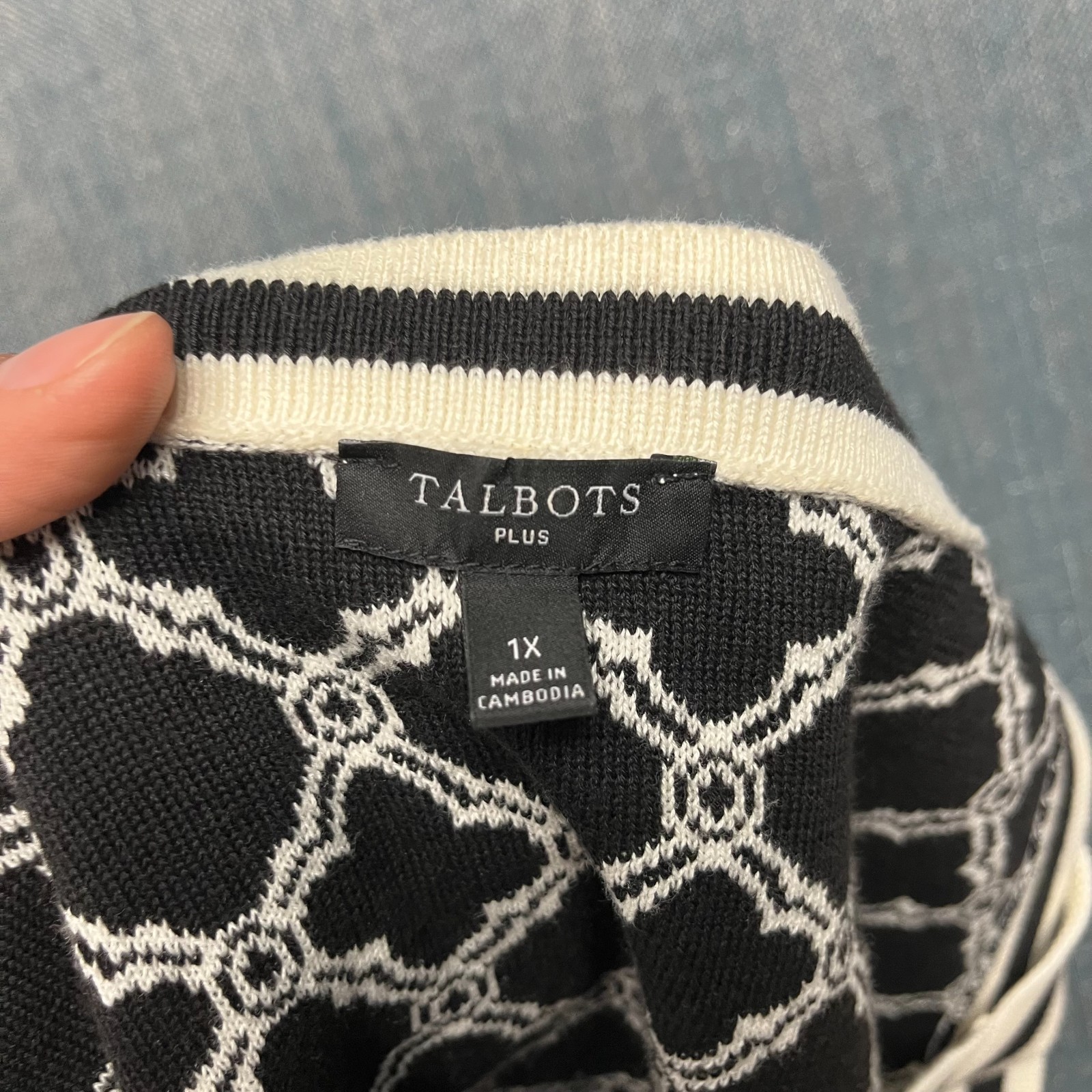 Talbots Plus Women’s Cardigan Tank Set Size 1X White Black Gold Button Sweater