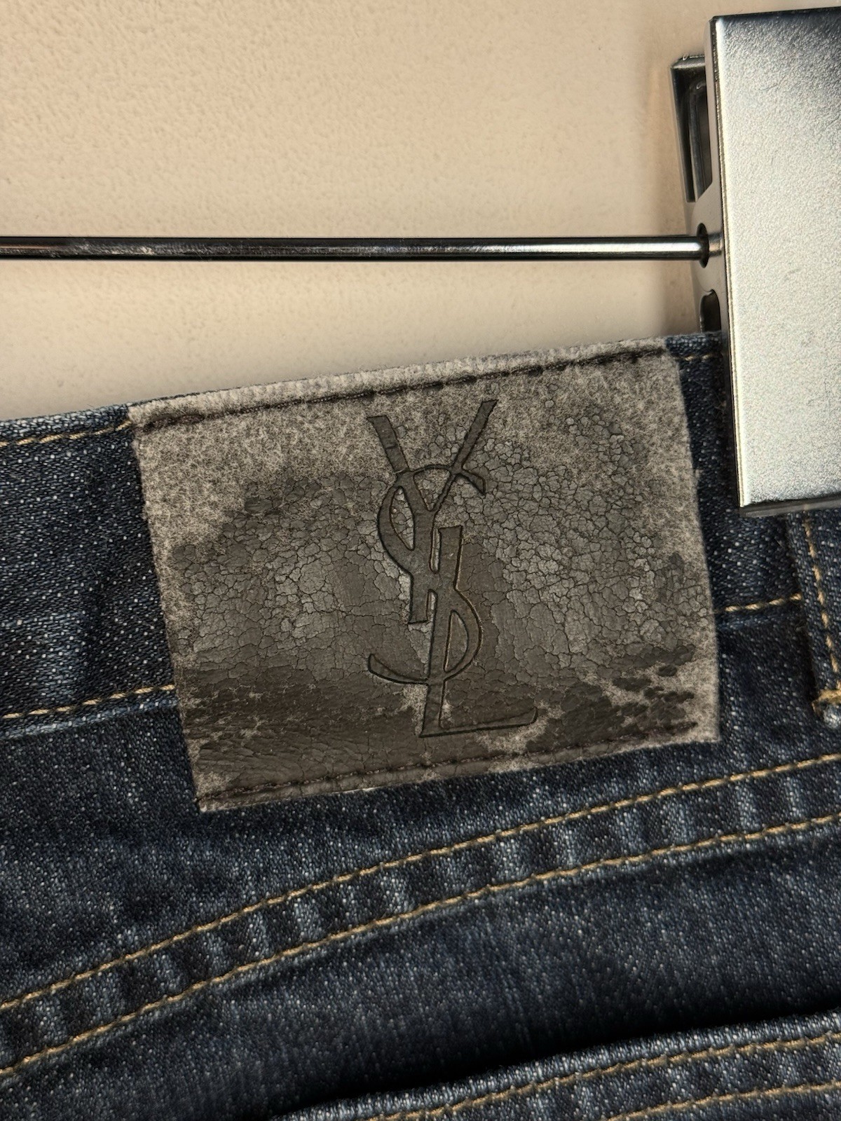 34×30 YSL Jeans Pants Big Logo Indigo Selvedge Yves Saint Laurent Y2K