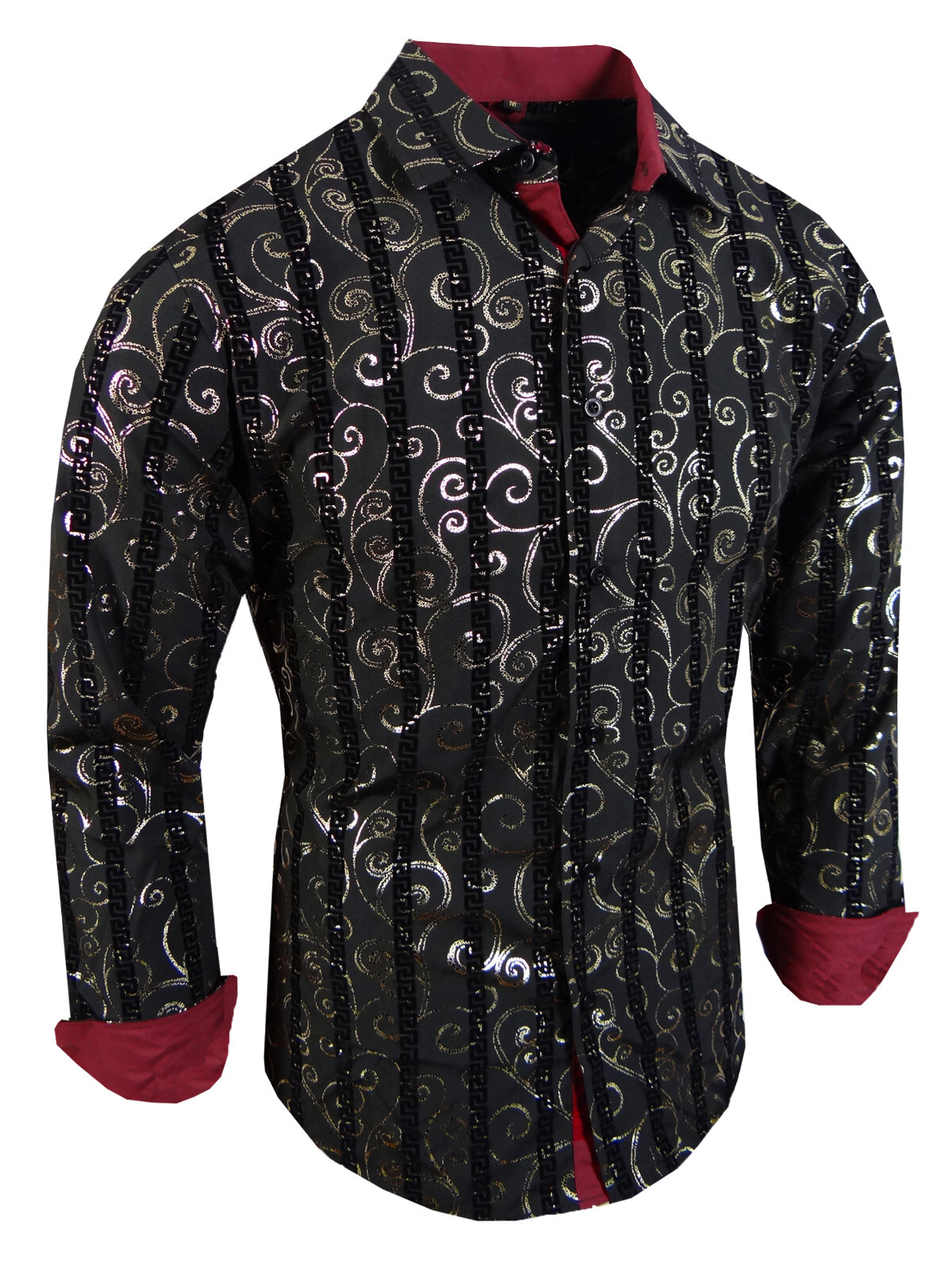 Shiny Floral Shirt Velvet Designer Stripe Italian Men Stretch Slim Fit Button Up