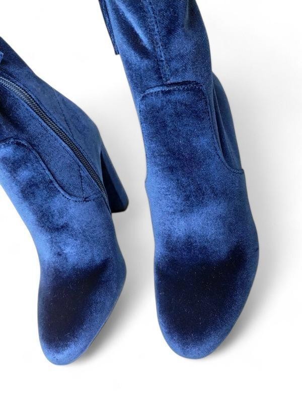 Steve Madden Blue Velours Ankle Boots Block Heel Booties Size US 5.5 EU 35.5 NIB