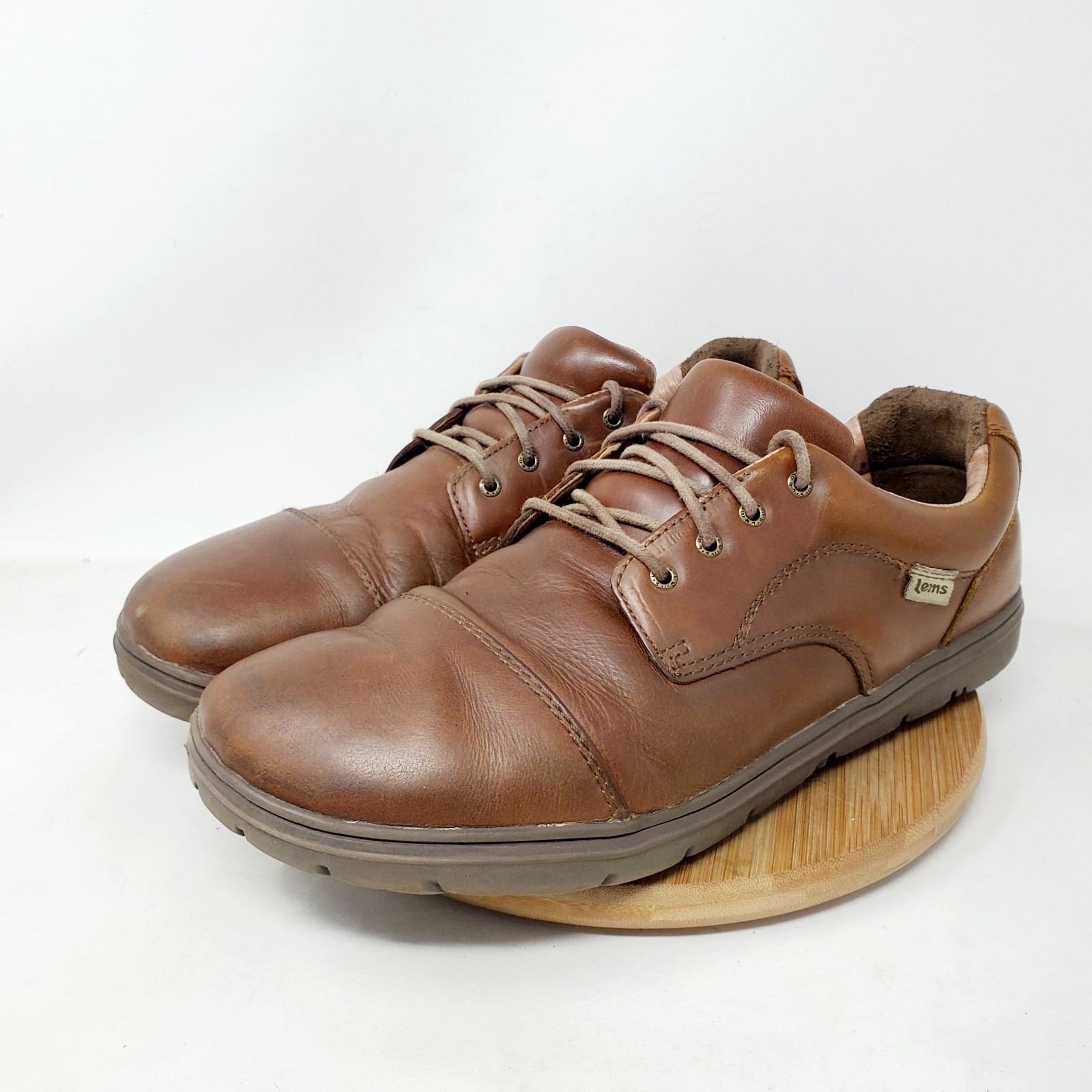 Lems Nine2Five Shoes Mens 45 Mocha Brown Leather Lace Up Low Oxford Sneaker