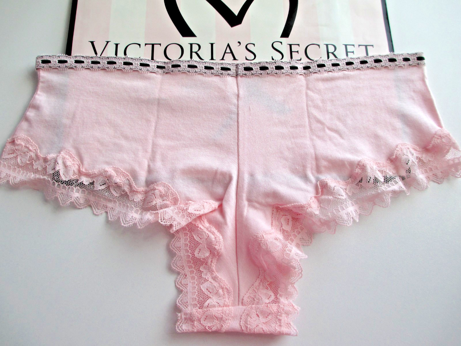 VICTORIA’S SECRET Ribbon Bow Cotton Cheeky Panty VS Pink S M L XL Lace Trim NWT