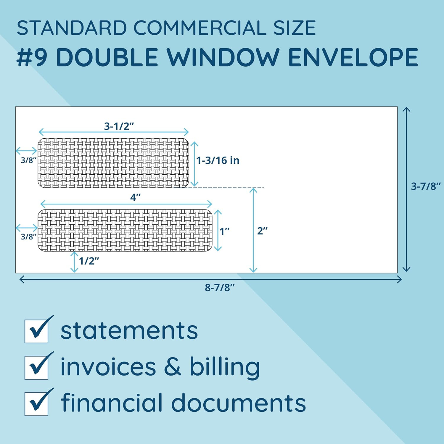 500 Blue Summit #9 Double Window Security Envelopes Self Seal for Quickbooks Inv