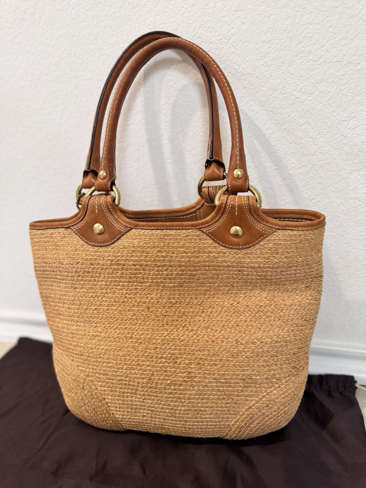 Vintage Y2K Coach Bleecker Straw Flower Tote Handbag