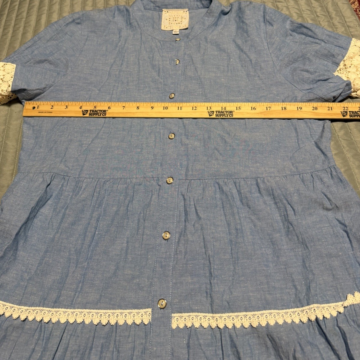 Johnny Was Jade Laguna Pieced Above Knee Cotton Linen Lace Boho Tiered Dress L