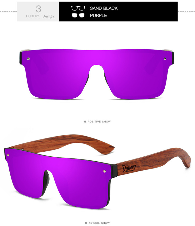 DUBERY Rimless Wood Polarized Sunglasses Men Women Square Wooden Temple Glasses