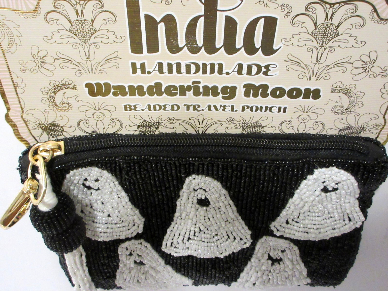 Wondering Moon Beaded Ghost Pouch Handmade in India 7.75 x 5 NWT B62