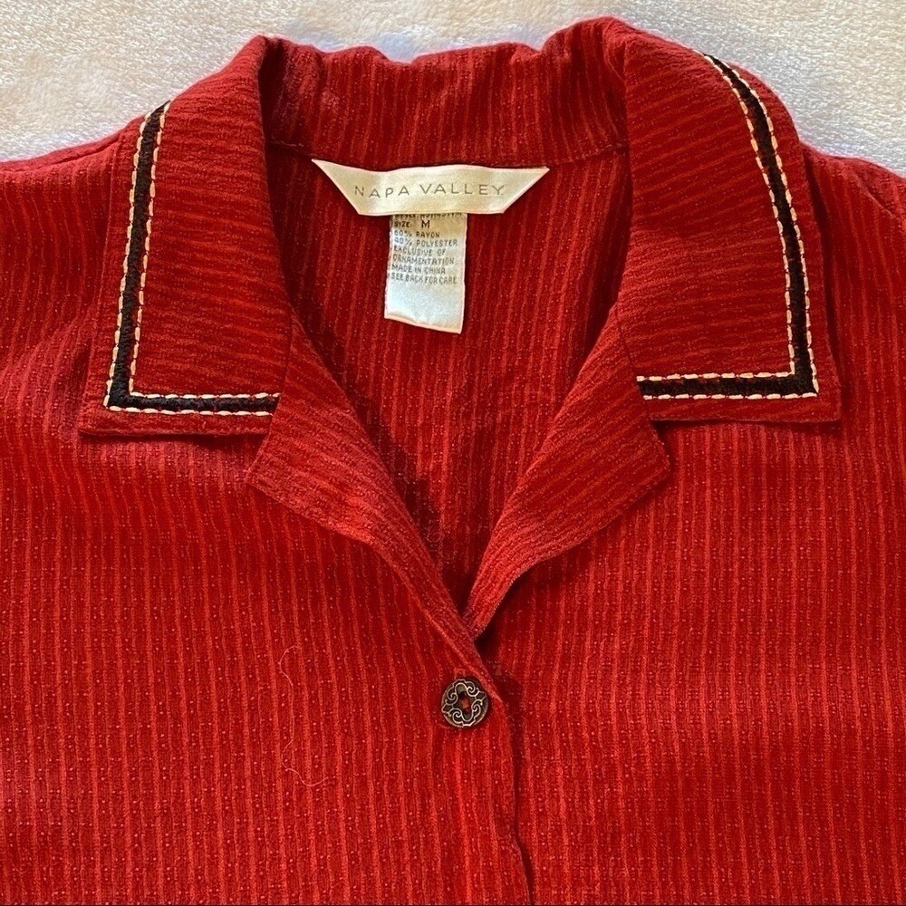 Napa Valley Vintage Top & Cropped Pants Embroidered Embellished Red & Black Med