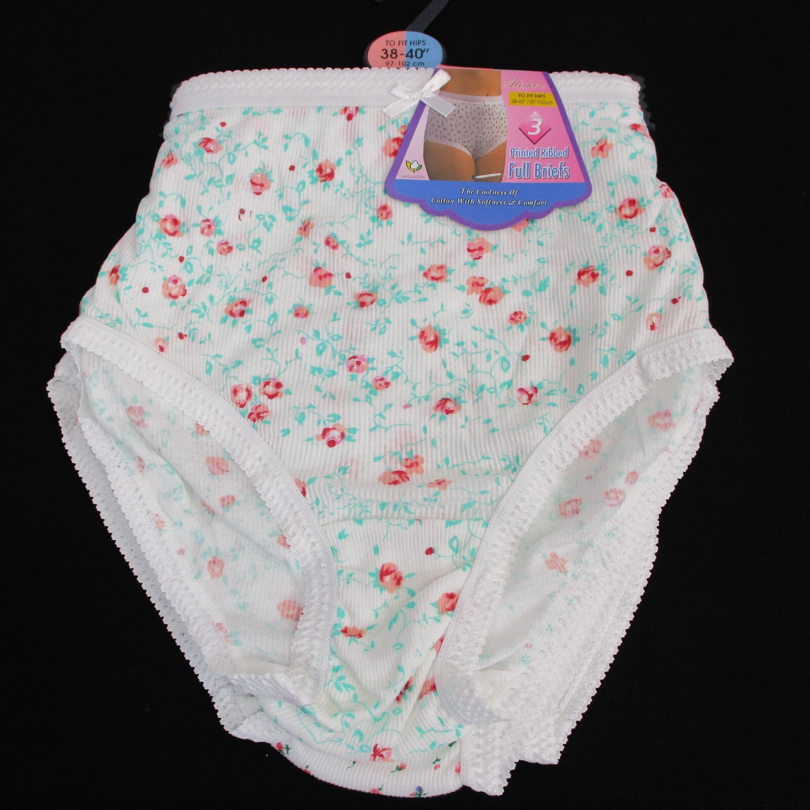 Ladies 3 Pack 100% Ribbed Cotton Full Briefs Sizes :38-40″,42-44″,46-48″,50-52″