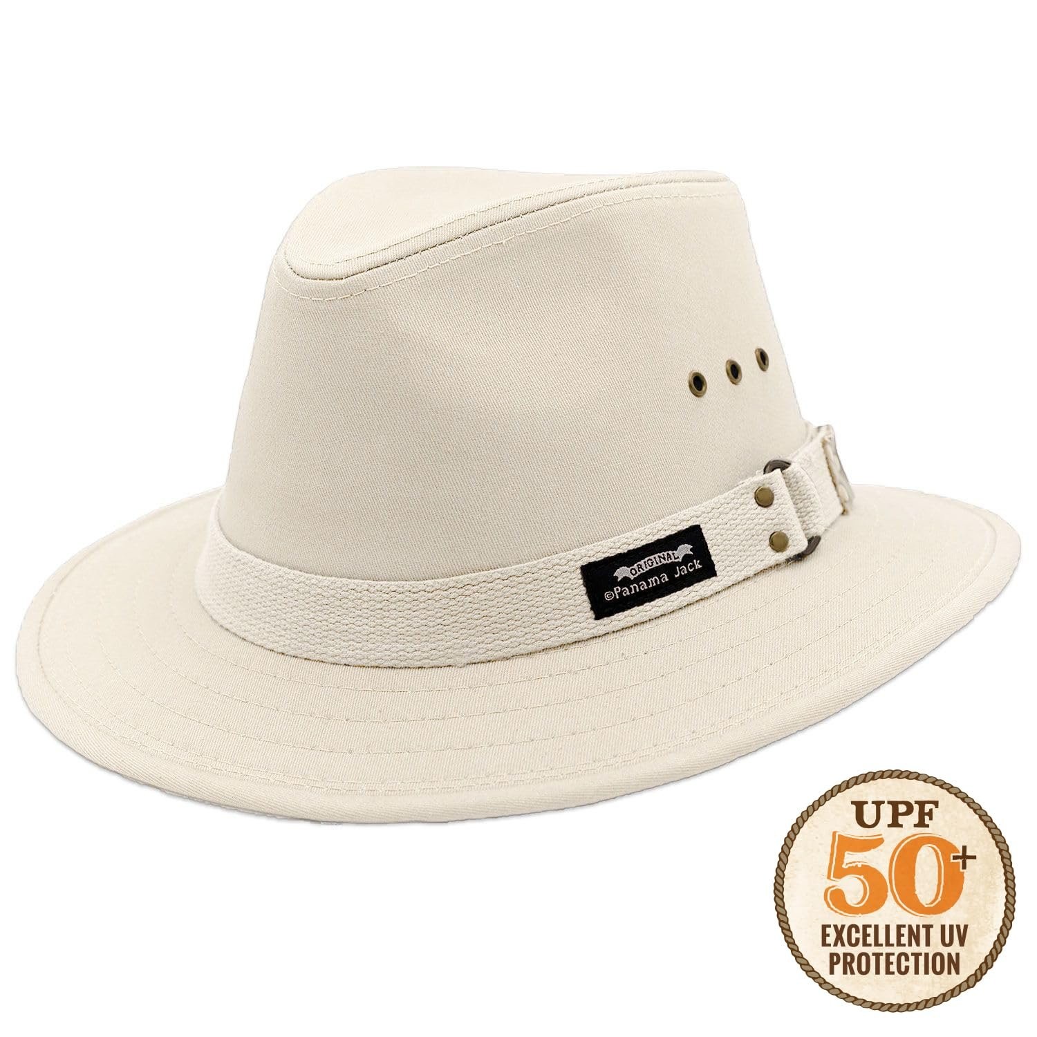 Panama Jack Men’s Original Canvas Safari Sun Hat, 2 1/2″ Brim, UPF (SPF) 50+
