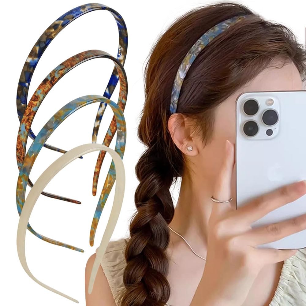 4 Pcs Cute Headbands For Women Non Slip Acetic Acid Headband Medium, colorful