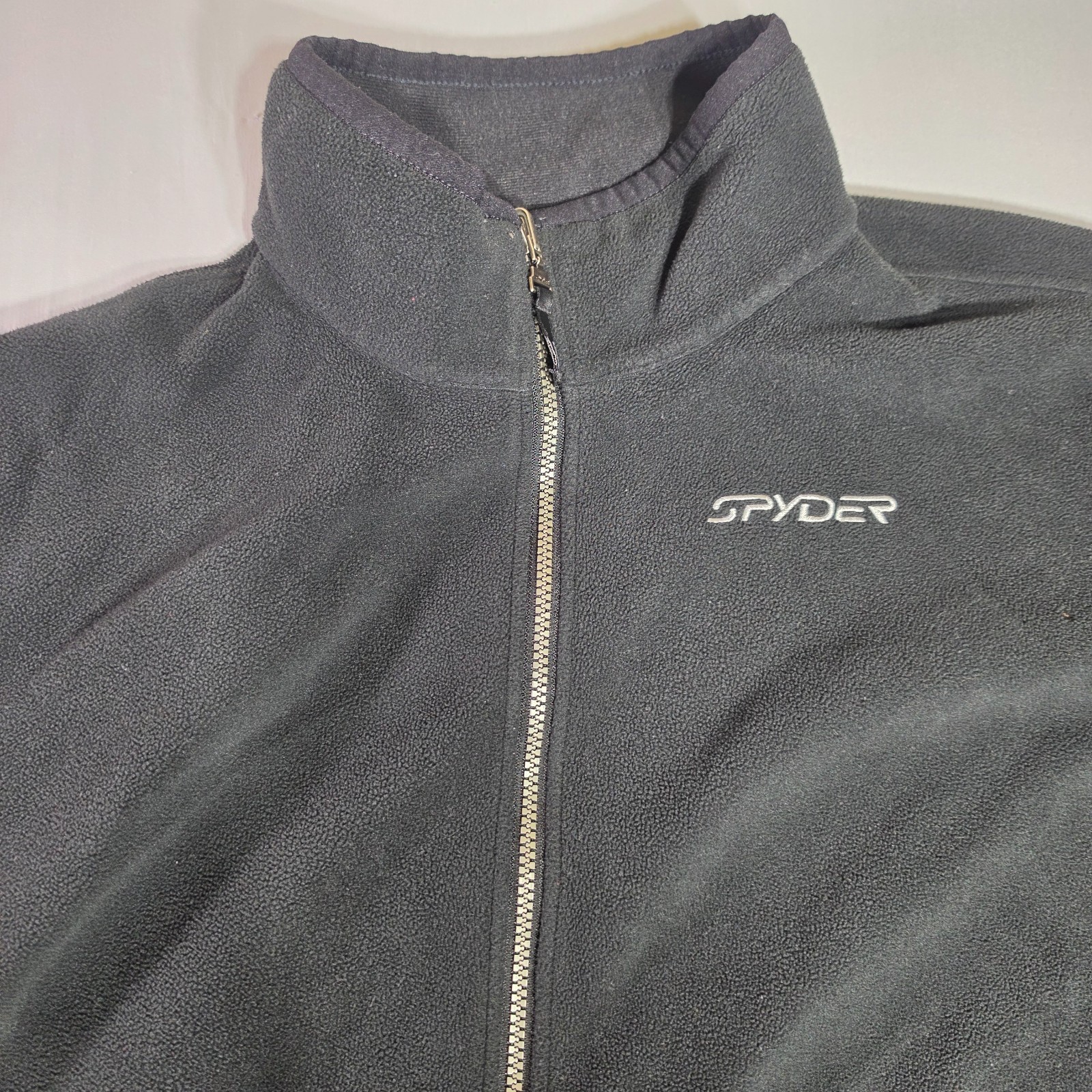 Spyder Jacket Mens X-Large Black Full Zip Pockets Fleece Jacket Stitched Logos