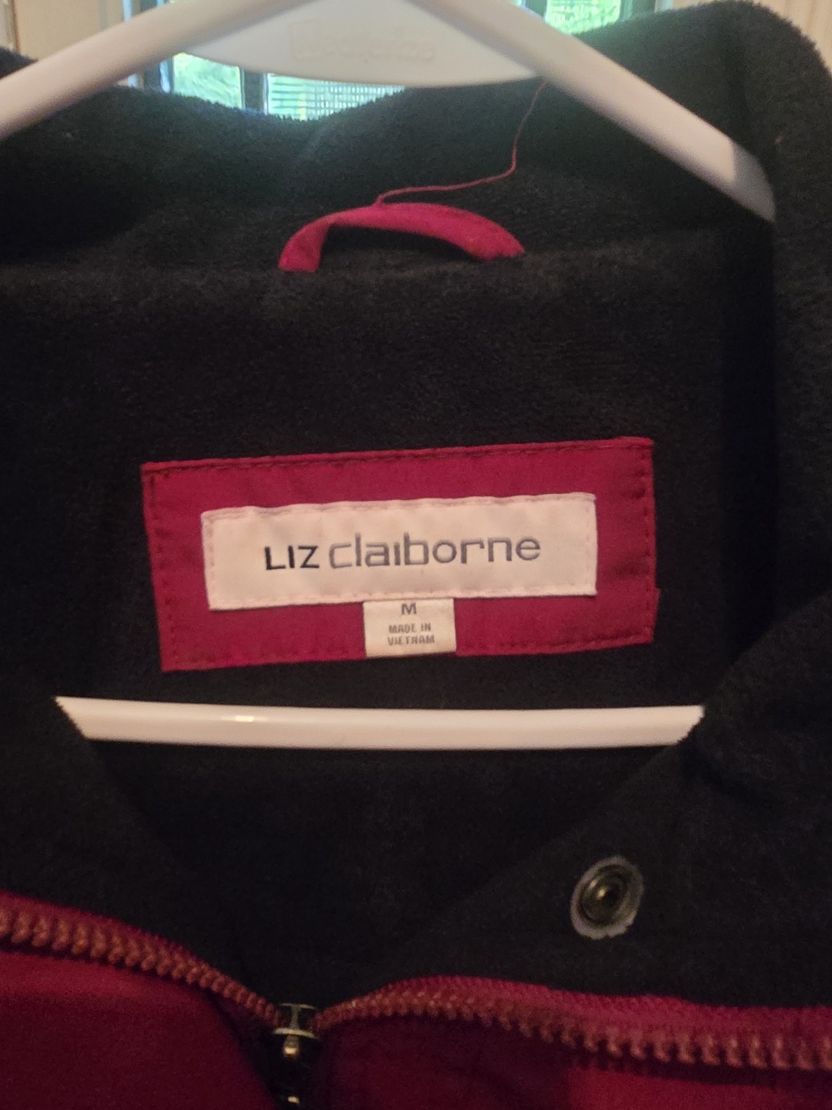 Hooded Parka Jacket, M, Zip Mid-Length Lined, Liz Claiborne Women’s Red/Black