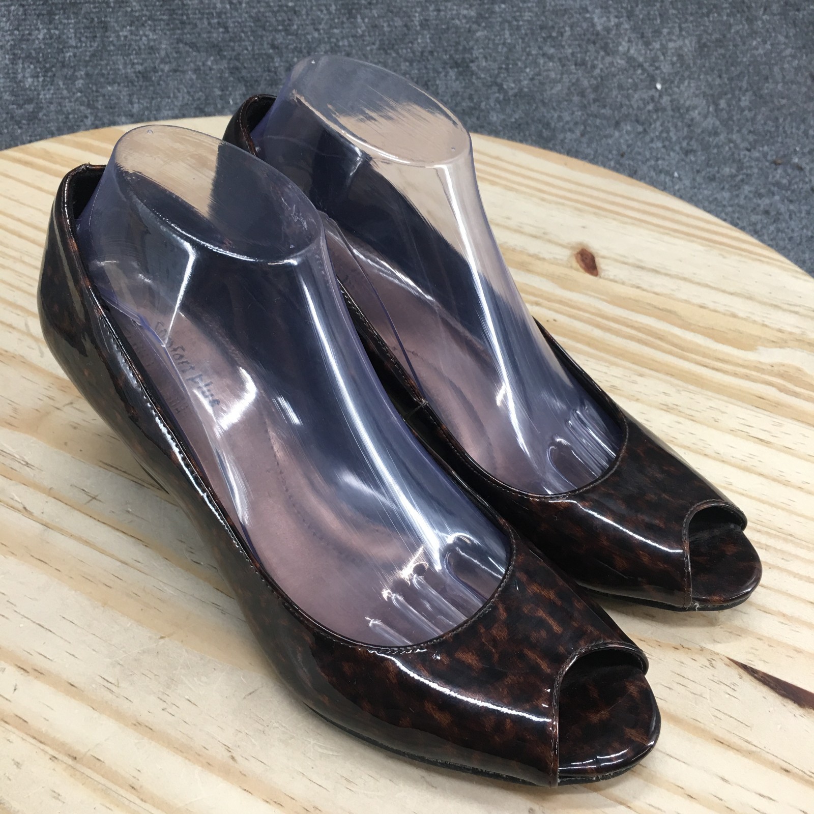 Comfort Plus By Predictions Heels Womens 9.5 Dress Peep Toe Wedge Pumps Brown