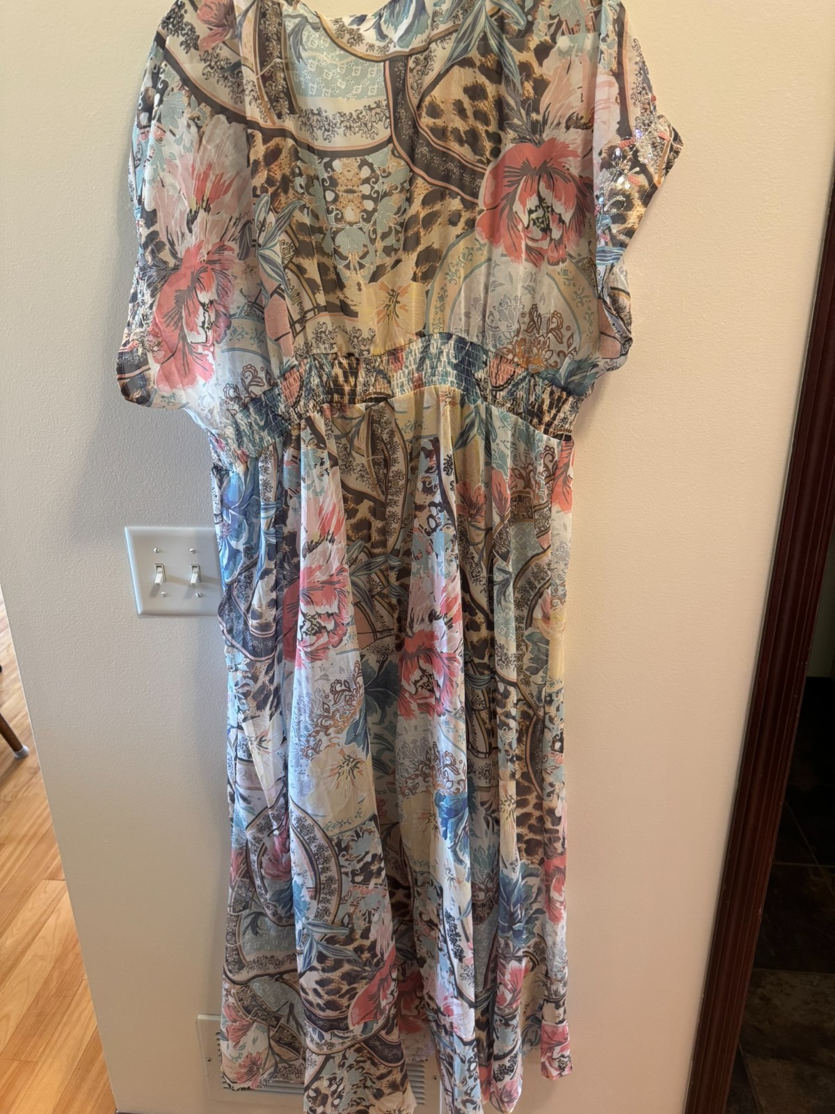 Venus 1X Multicolor Floral Paisley Sequin Kaftan Maxi Dress Duster Coverup Plus