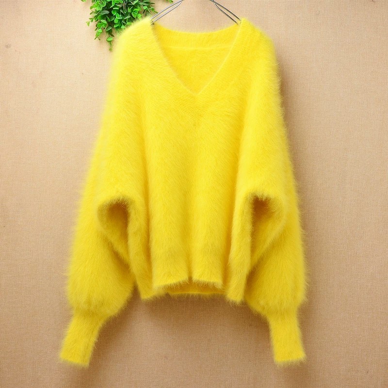 Ladies Women Angora Mink Cashmere Warm Fluffy Fuzzy Knitted Tops Sweaters Jumper