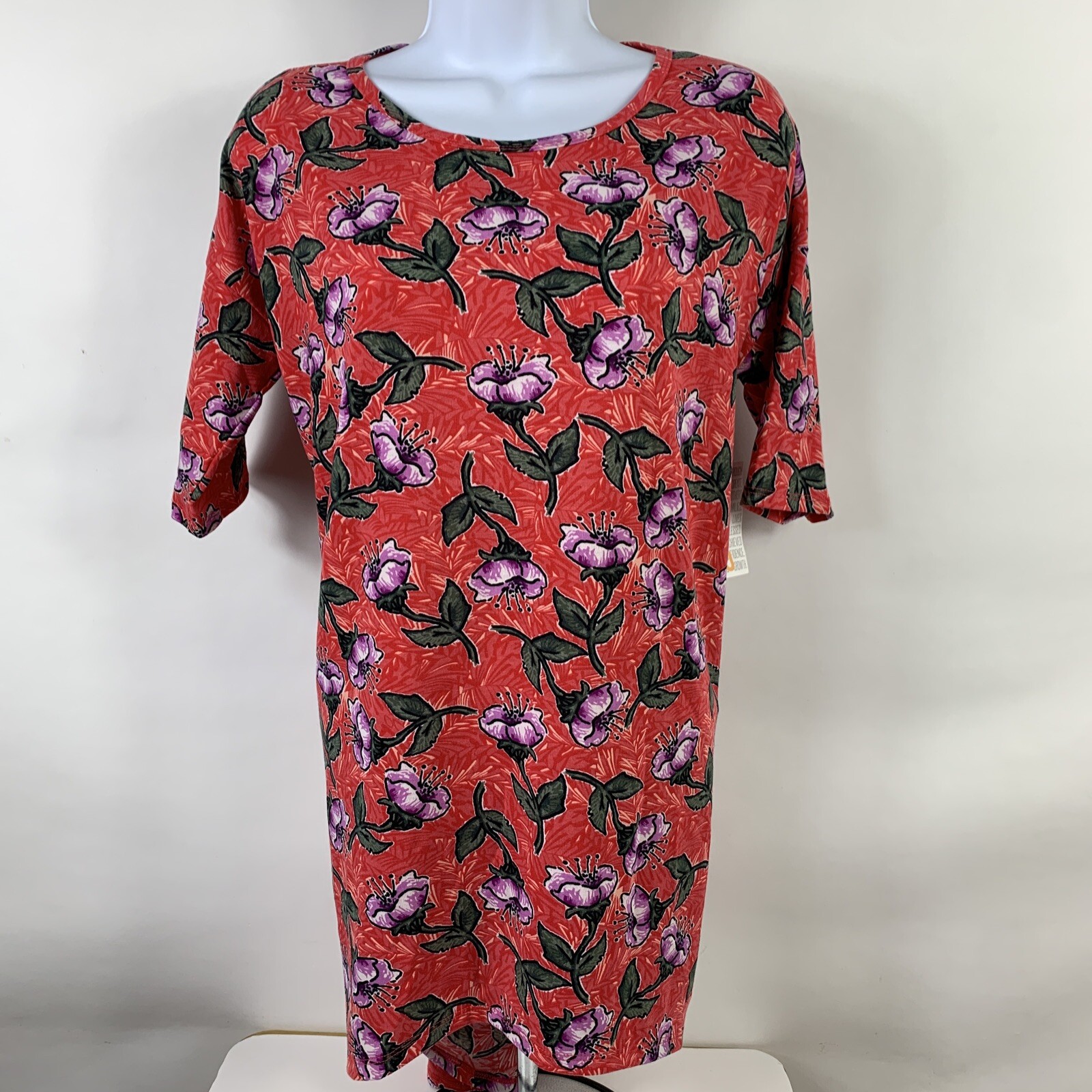 LulaRoe T Shirt XS Irma Short Sleeve Floral Relaxed Colorful Hi/Low Tunic NWT