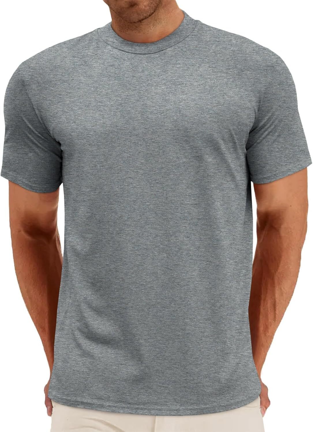 Mens Summer Short Sleeve Mock Turtleneck Tee Casual Basic Pullover Top