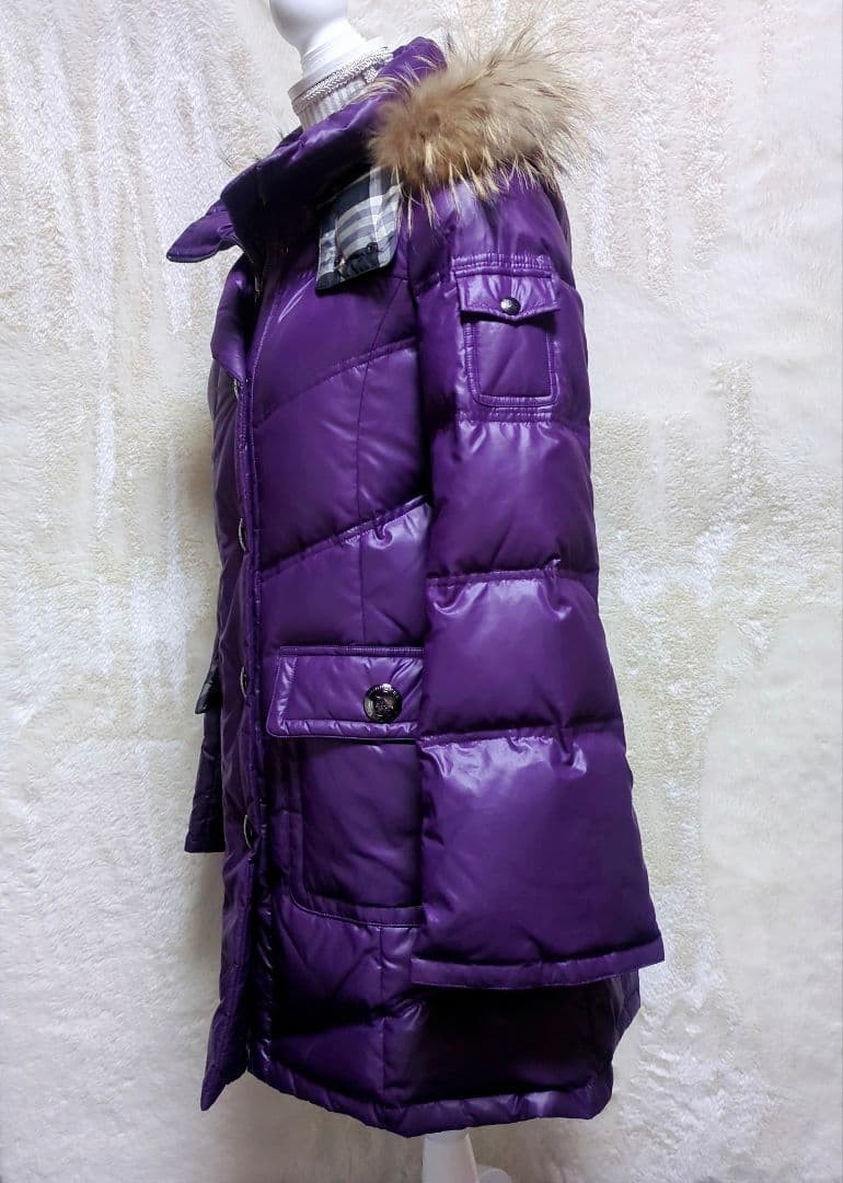 Burberry Blue Label Nova Check Fur Hooded Down Jacket
