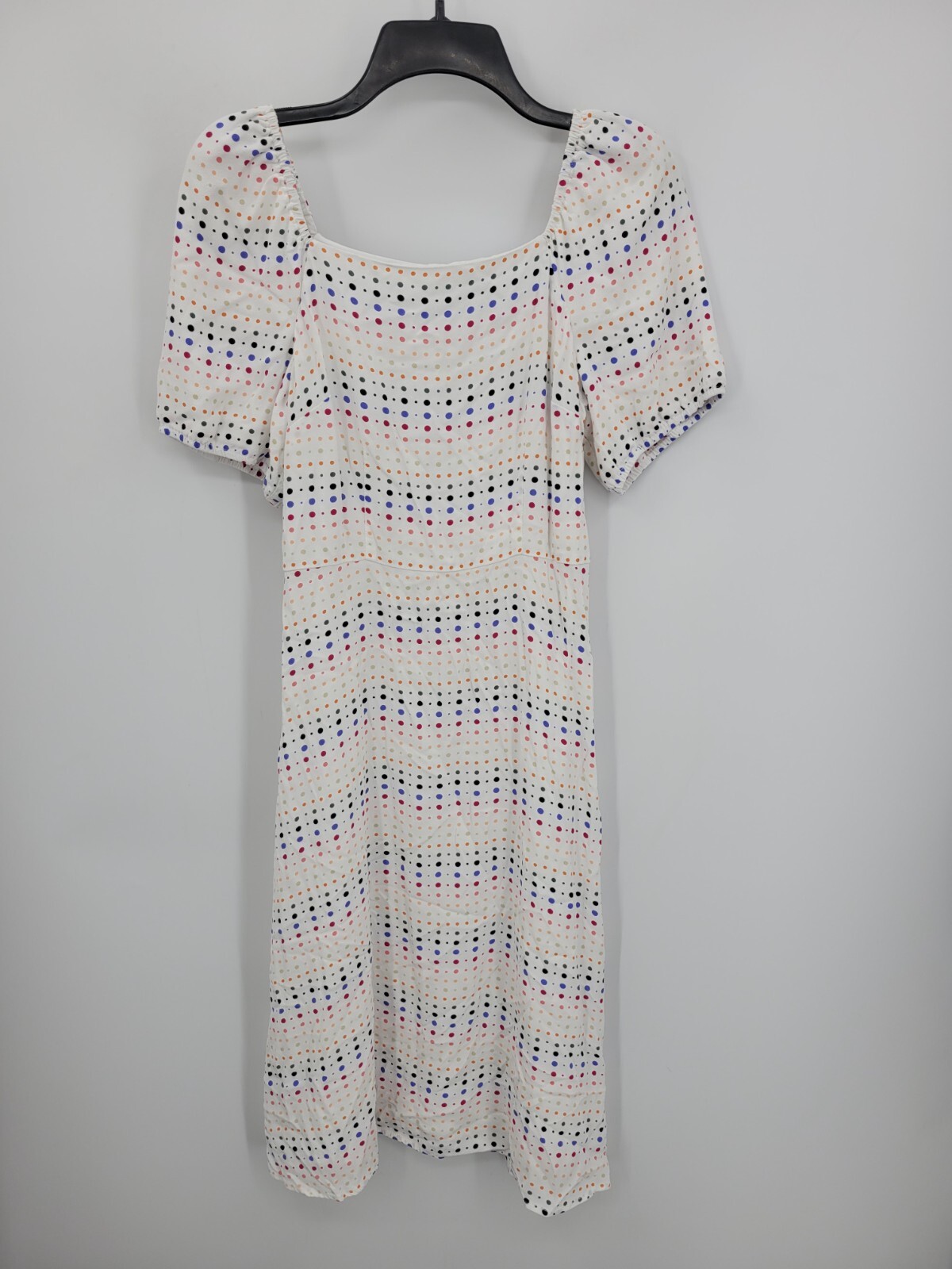 Ann Taylor Loft Dress Womens 2 White Rainbow Dot Print Puff Sleeve Flowy Boho