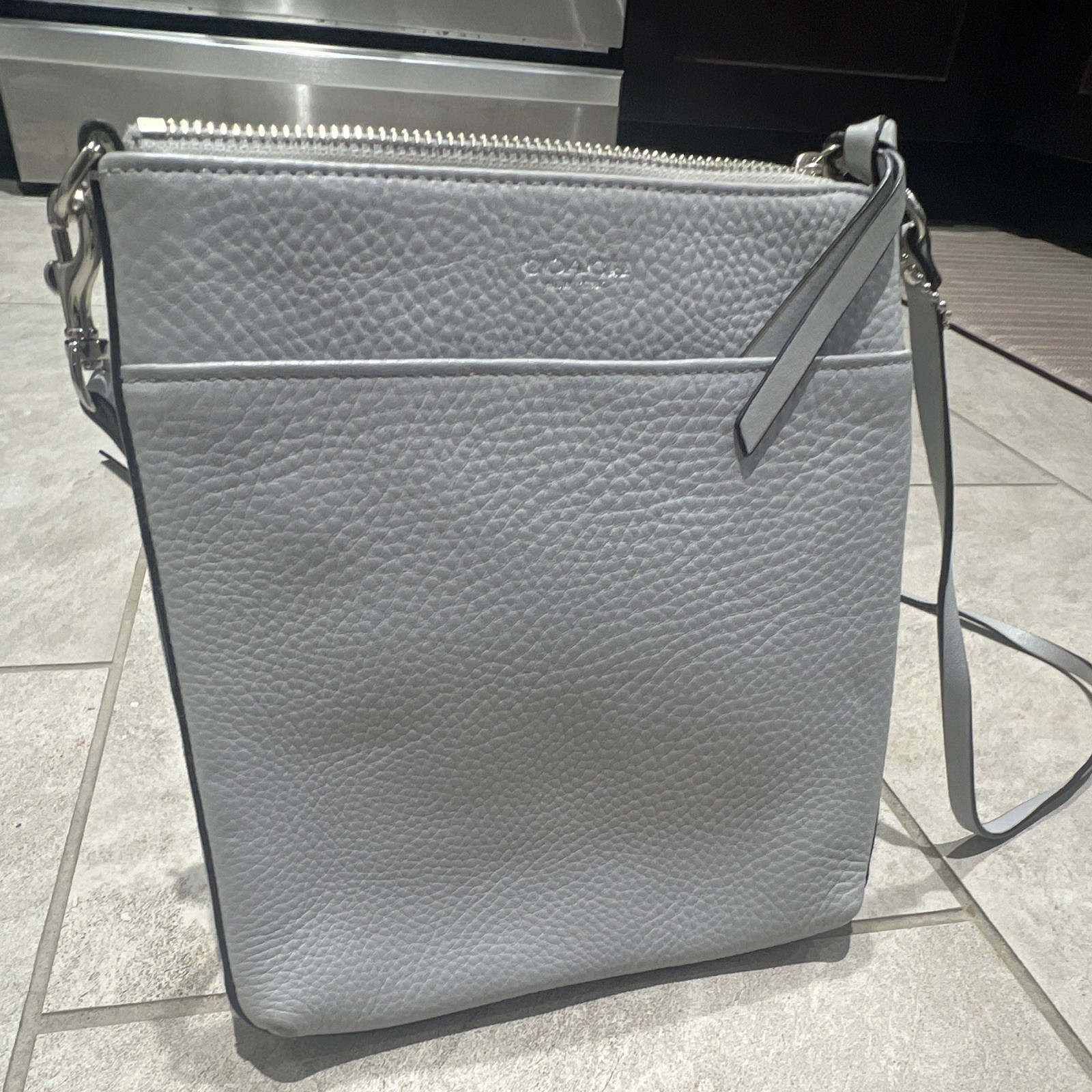 Coach Gray Pebbled Crossbody Bag Zip Top Silver Hardware Lined Inner Pockets
