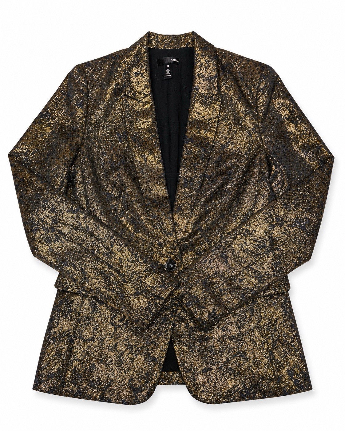 AQUA Gold Black Metallic Brocade Blazer Women’s XS Lined Party Jacket