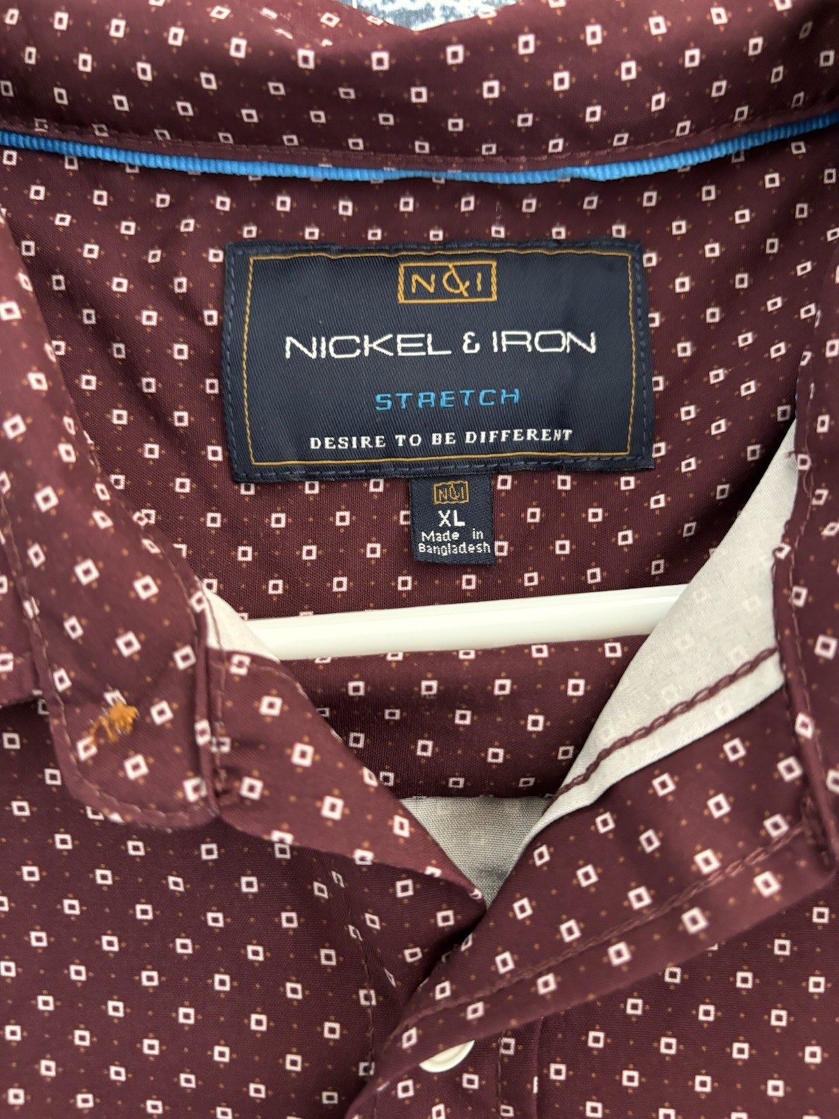 Nickel & Iron Men’s XL Burgundy/White Geometric Stretch Button-Up Shirt