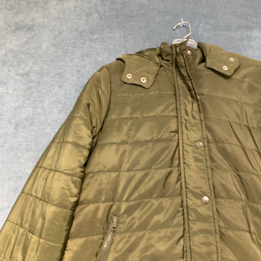 Ambiance Outerwear Puffer Jacket Womens L Olive Green Hooded Snap Front Outdoor