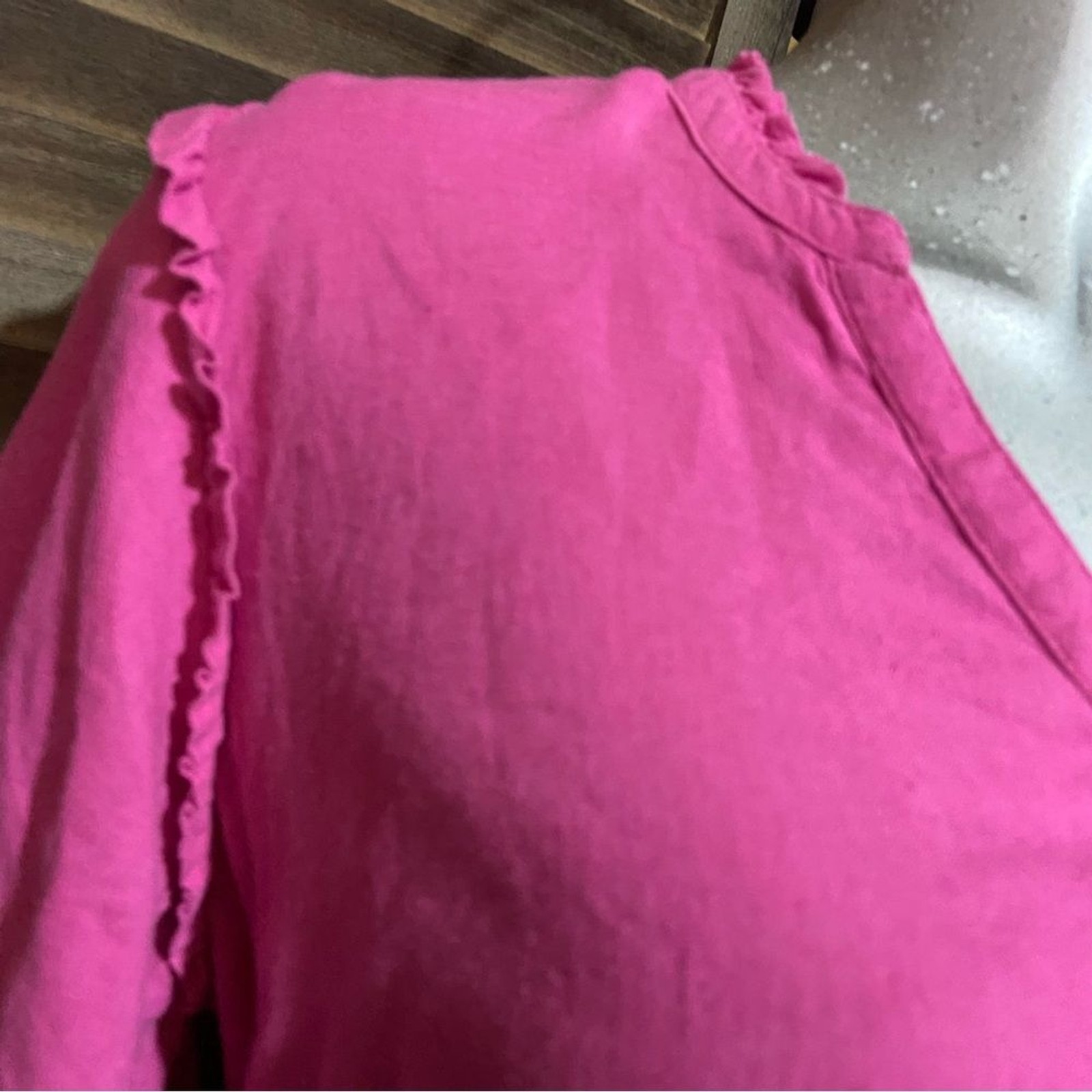 QVC Linen Candace Cameron Bure Blouse Top Size Medium Ruffle V-Neck Henley Pink