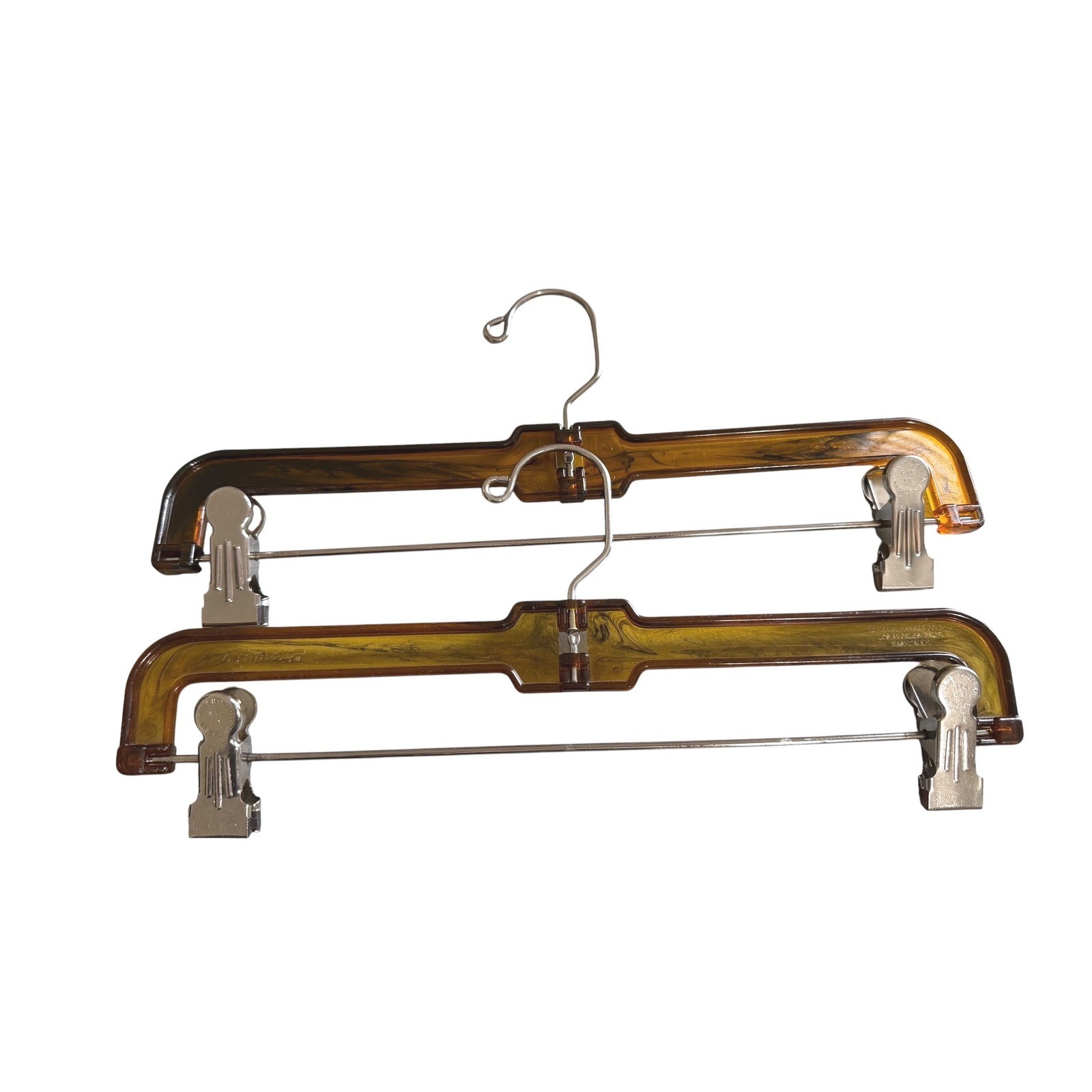 Vintage Henry Hanger Amber Tortoiseshell Lucite Skirt Pant Hangers Set of 2
