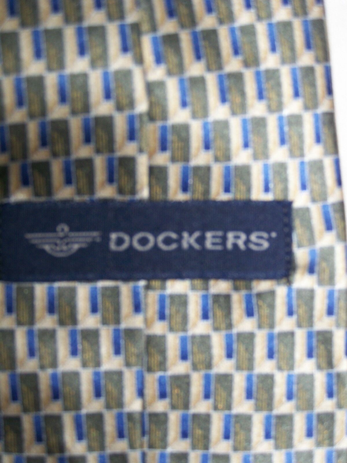 Tie Brown Blue Tan Geometric Design Dockers Silk 58 ” L 3 1/2 ” W