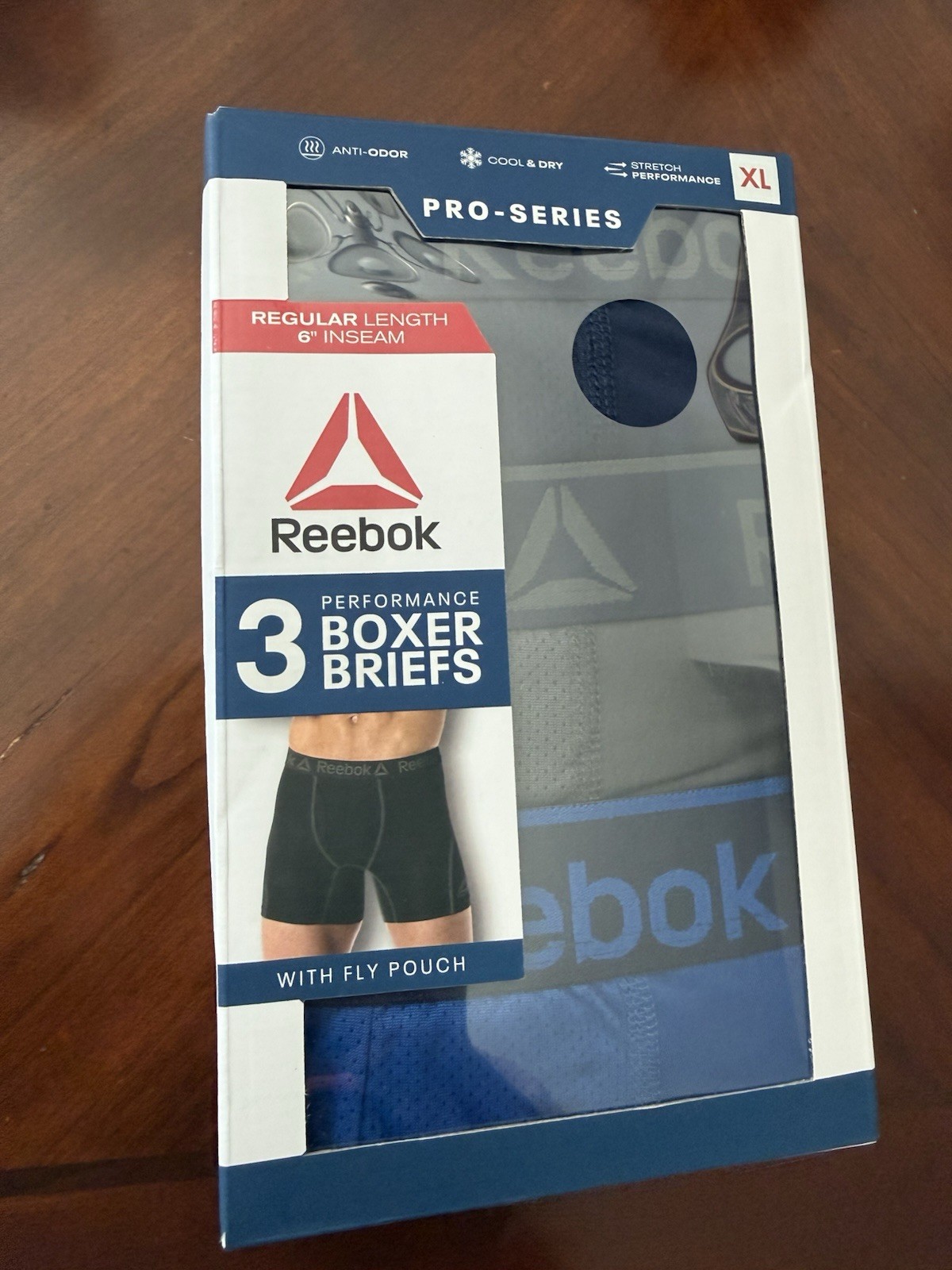 Reebok Pro-Series 3-Pack Boxer Briefs Size XL Regular 6″ Fly Pouch NEW