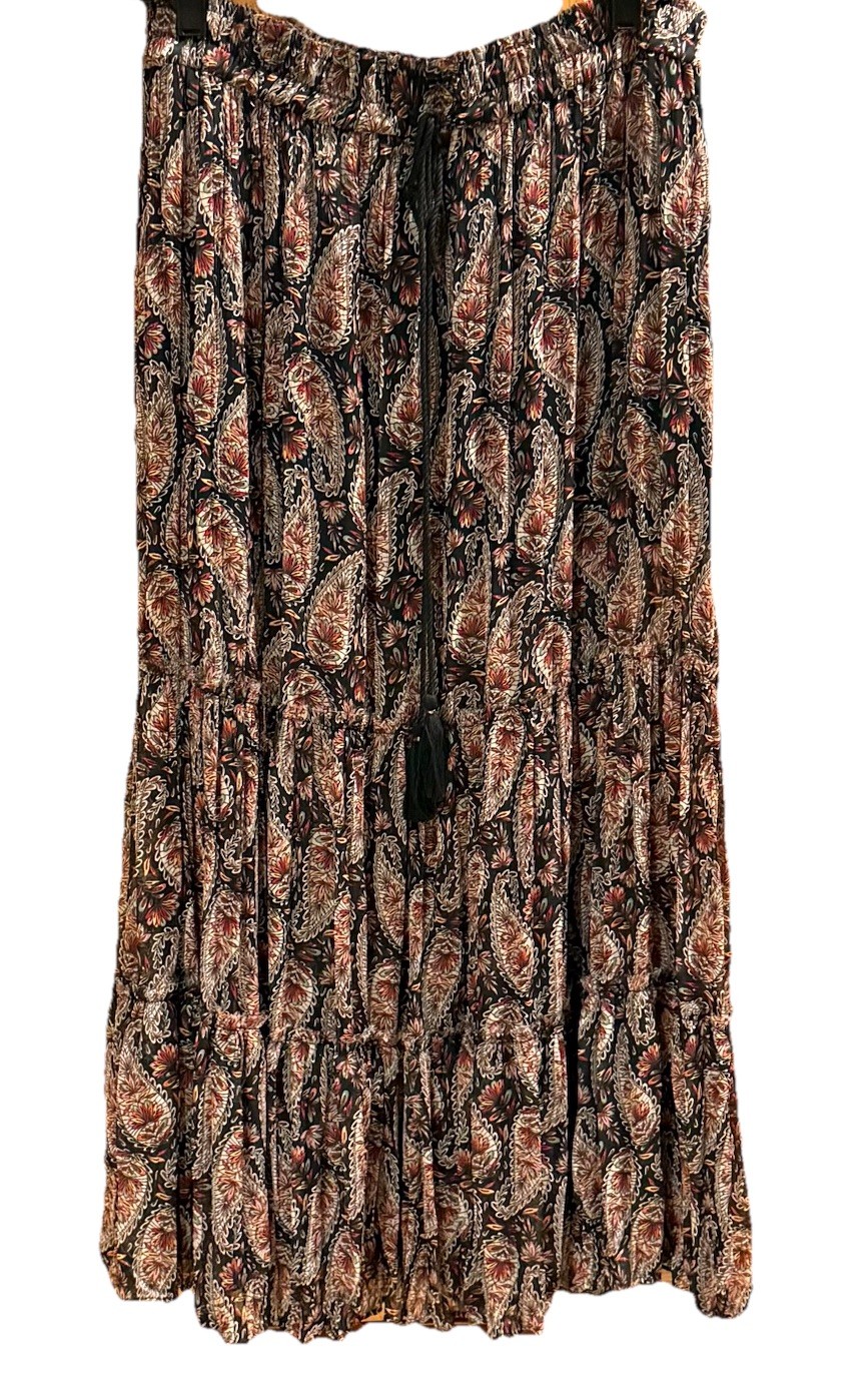 ZARA Boho Multicolor Tiered Paisley and Floral Chiffon Maxi Skirt Size M