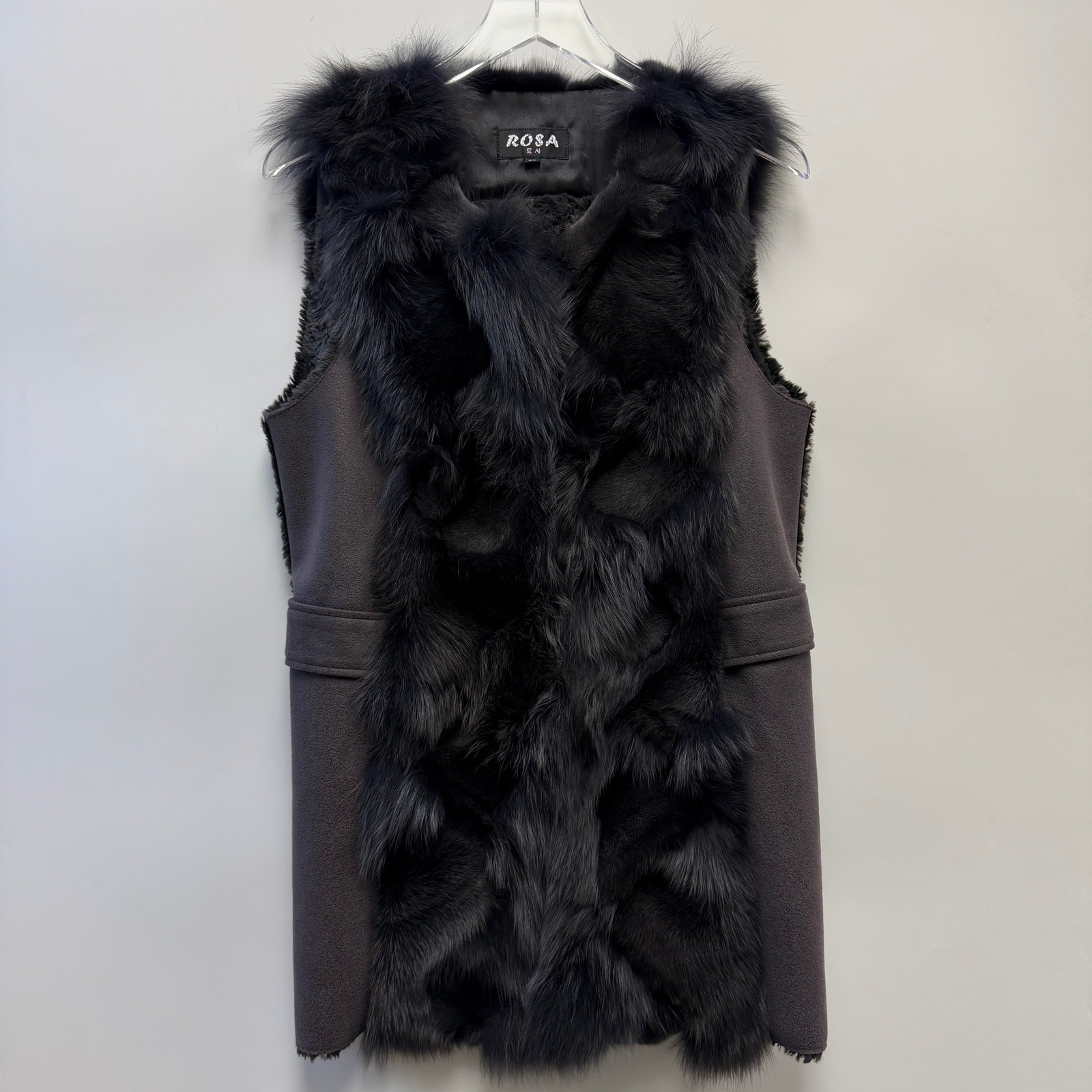 Korean Fashion Faux Fur Faux Leather Vest Brown Black Sz 77 (M/L)