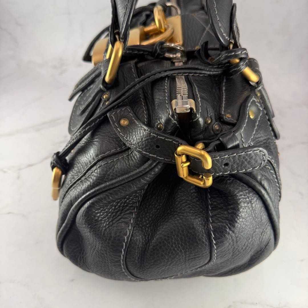Chloe Paddington Leather Handbag Medium Boston Bag Black Authentic Vintage Y2K