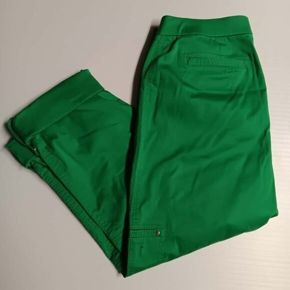 Chico’s Traveler Pants Size 2 Bright Green Cropped Cotton Nylon Span