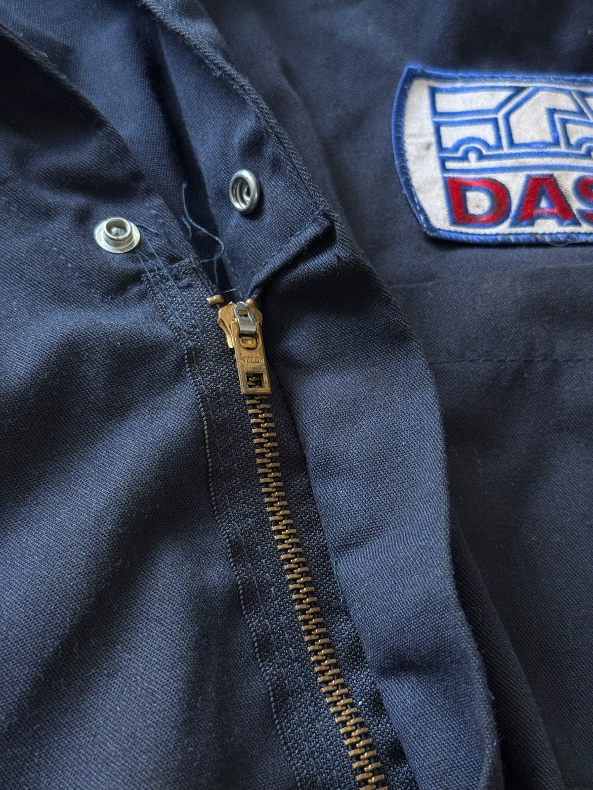 Vtg Dickies Navy Twill Work Coveralls CT20 DAS Patch Mechanic Utility Jumpsuit