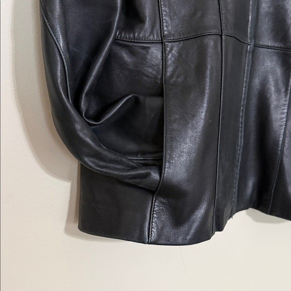 Marc NY Classic Black Leather Jacket coat full zipWomen L event festival Y2K